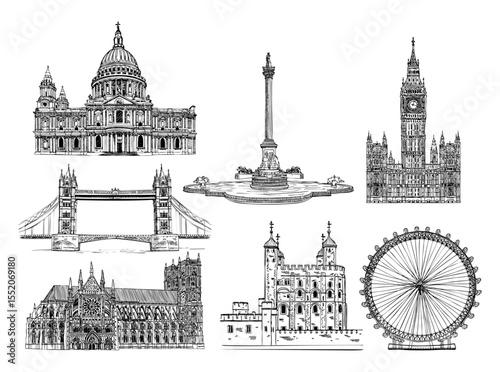 Vectro London famous landmarks illustration set