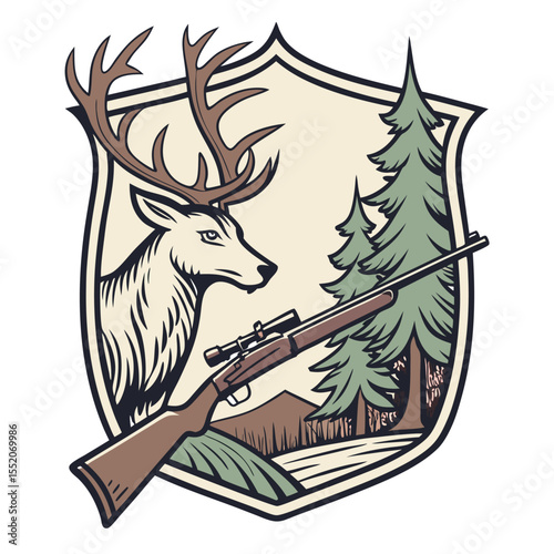 Detailed Illustration Hunting Crest with Antlers