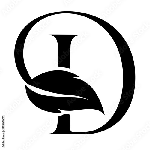 icon or logo, vector silhouette of letter D with leaves