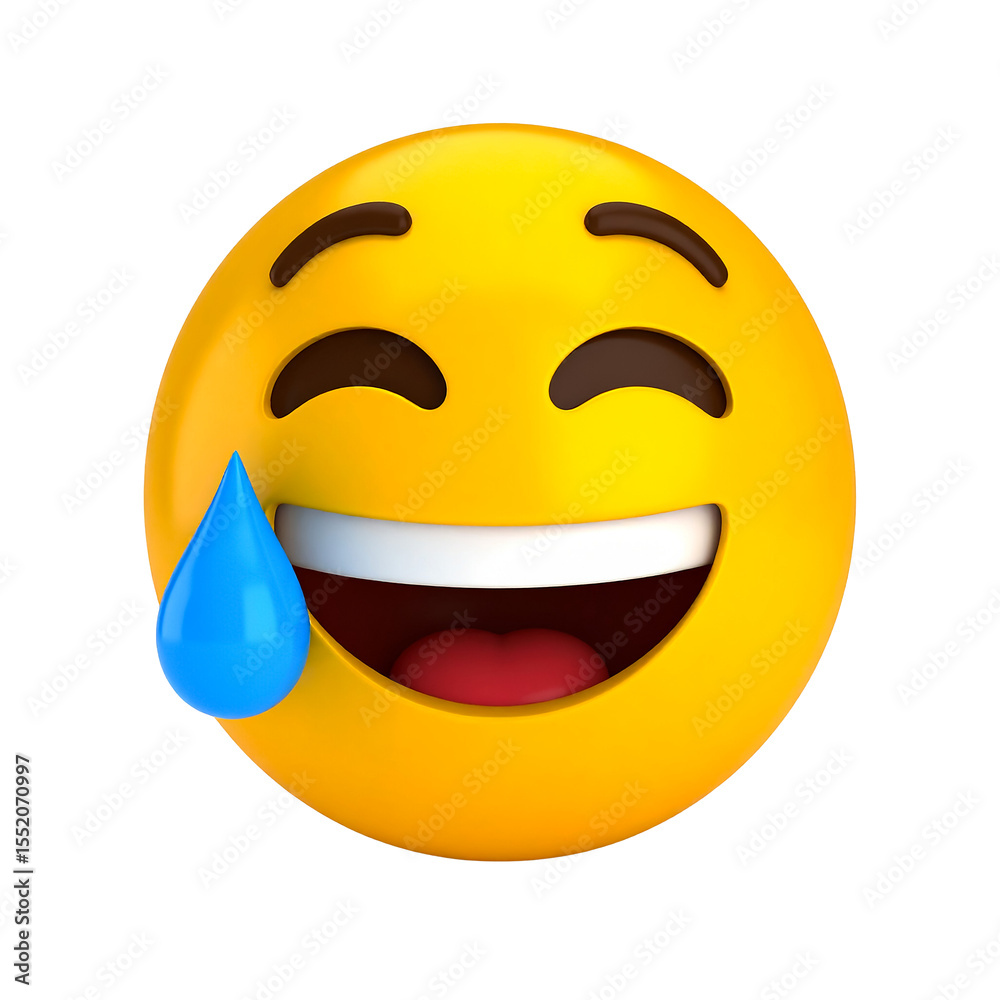 Fototapeta premium Happy laughing emoji with tear of joy isolated on transparent background