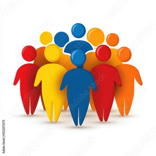 Diverse group of colorful figures representing teamwork and collaboration in a creative environment