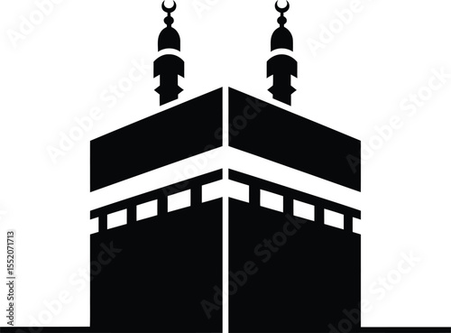 Black and White Vector Silhouette of Kaaba in Mecca with Minarets