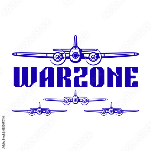 illustration of war zone logo icon and fighter plane