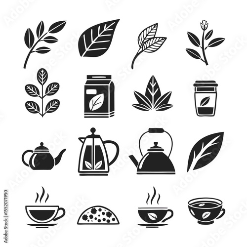 Tea Brewing and Cafe Vector Icon Set | Black Silhouette Line Icons | Editable Stroke | Teacup, Teapot, Tea Bag, Herbal Tea, Matcha, Kettle, Hot Drinks, and Beverage Tools