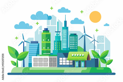 green city skyline turbine icon