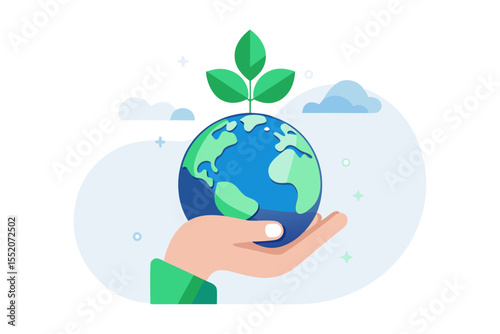 hand holding sprouting earth globe