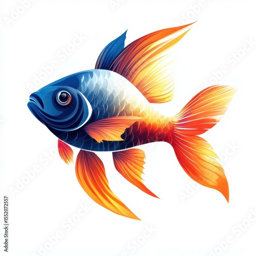 Colorful illustration of a goldfish swimming gracefully in a vibrant aquatic environment, showcasing bright hues and detailed fins