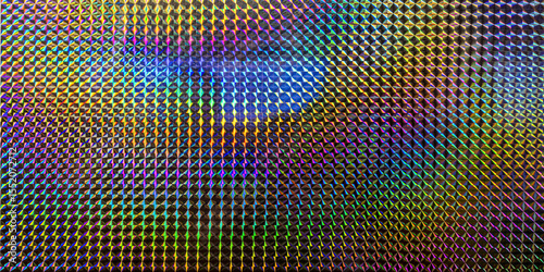 Iridescent holographic geometric surface reflecting rainbow colors