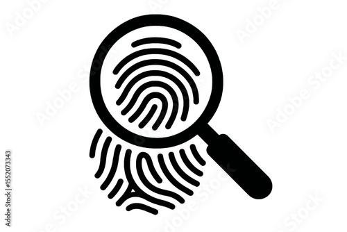 Bold fingerprint search icon, representing investigation, identity check and biometric security.