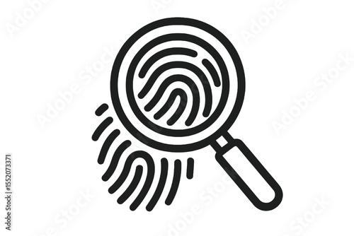 Fingerprint under magnifying glass line icon, symbol of biometric security and investigation.