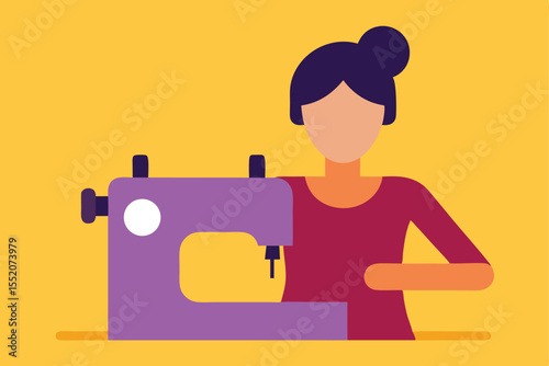 Woman sewing machine fashion design dressmaker tailor craft