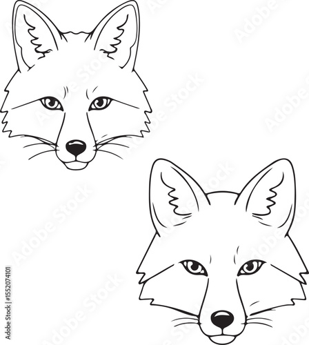 Elegant Fox Head Line Art: Dual Portraits