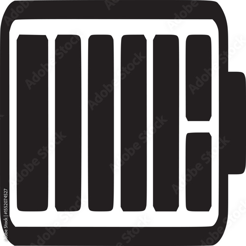 A black and white graphic of a battery with a high charge level on a white background