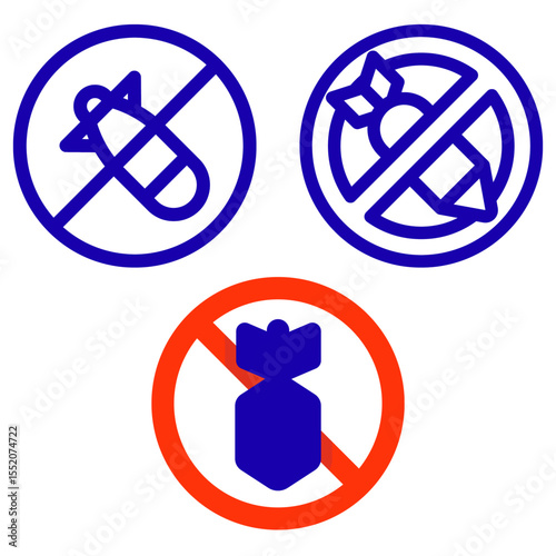 Set of illustrations of stop war and use of weapons icons