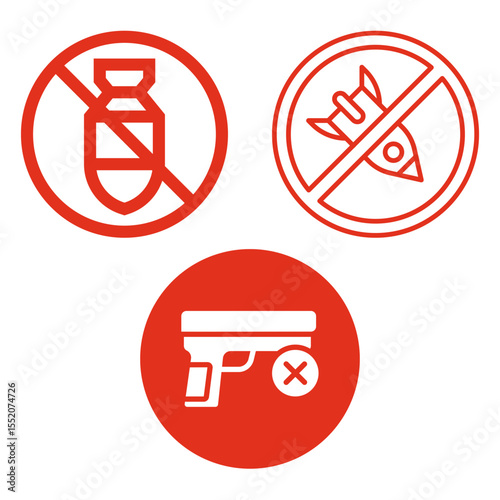 Set of illustrations of stop war and use of weapons icons
