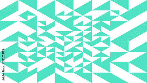 a white background with a green and white geometric pattern composed of interlocking triangles