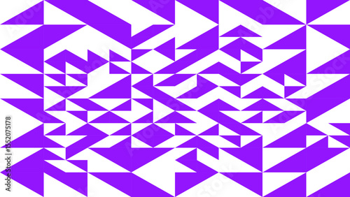 a purple and white geometric pattern composed of interlocking triangles. The triangles are arranged in a symmetrical pattern
