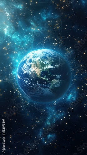 Vibrant view of Earth surrounded by cosmic nebula and twinkling stars in deep space