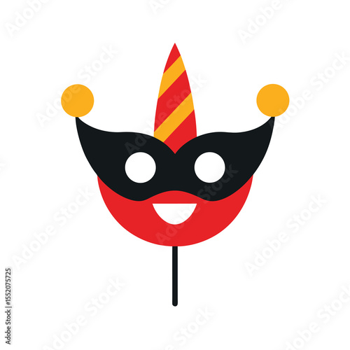 Colorful Carnival Mask with Striped Hat and Smiling Face