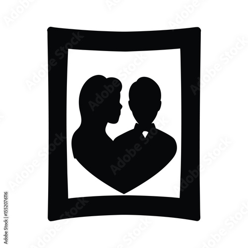 Silhouette illustration of a couple?s photo frame with a heart cutout.eps