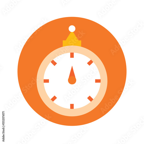 Orange Clock Icon with Minute Hand Pointing to Twelve O Clock