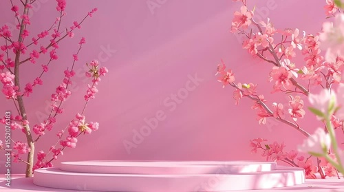 Fondo con podio para presentación de productos, tono rosa
