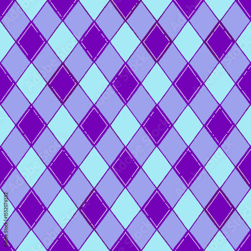Colorful argyle pattern design in purple and light blue for textiles and backgrounds