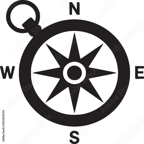 Black and white compass rose with cardinal directions on a white background illustration