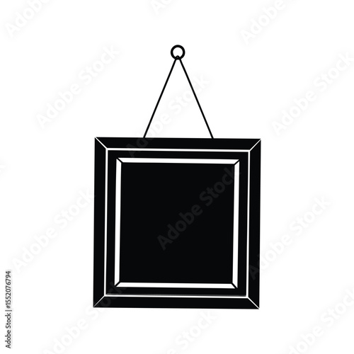 Silhouette illustration of a photo frame hanging from a nail with wire.eps