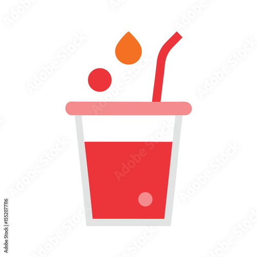 Refreshing Drink with Straw and Bubbles in a Simple Vector Style