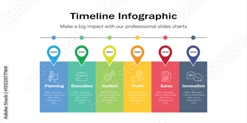 Modern Business Timeline Infographic Vector Template Showing Annual Planning and Execution Strategy for Corporate Projects 