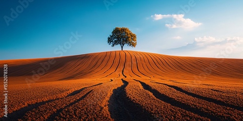 a landscape of fallow land with visible cracks in the earth, horizon featuring lone trees and soft hills, overcast lighting, natural muted tones, realism-focused image without people or artificial