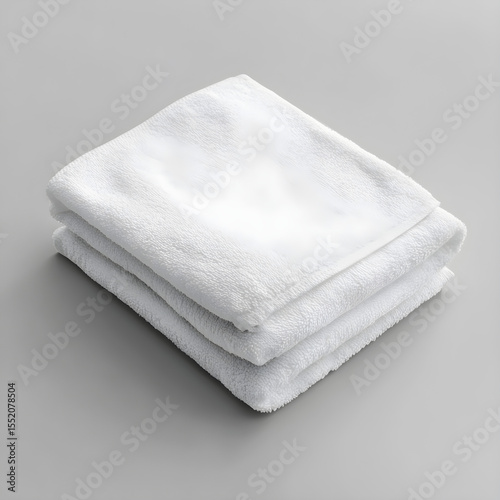 Empty white towel folded neatly on neutral gray background, soft studio lighting, natural shadows, multiple angles, photorealistic product visualization, clean minimal mockup template, ultra-detailed