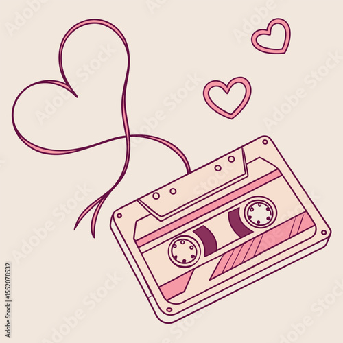 Retro Cassette Tape Heart Design Vintage Music Nostalgia