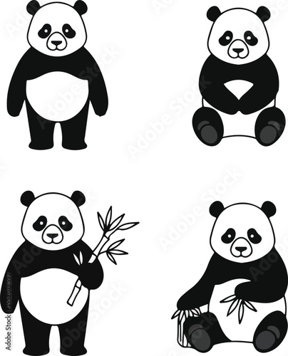 Charming Panda Illustrations: Four Unique Poses