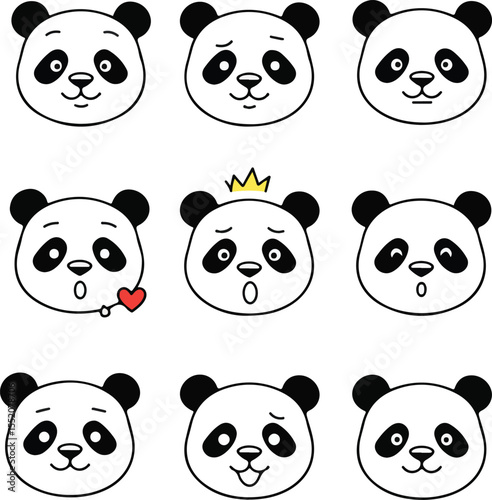 Nine Panda Emojis: Cute Cartoon Expressions for Design
