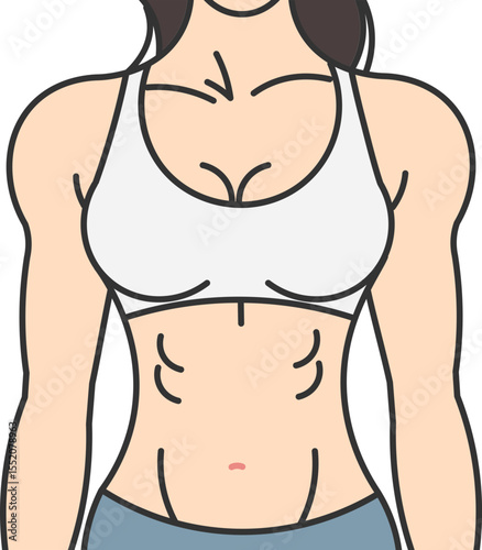 Female body with toned abdomen and muscles evident from constant training
