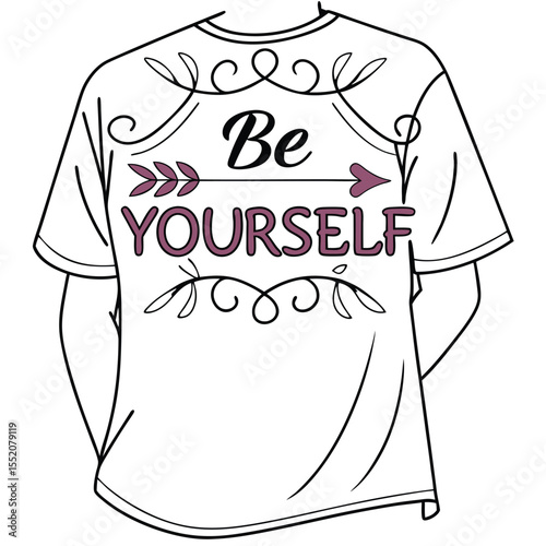Be Yourself Inspirational T-Shirt Design with Arrow and Floral Elements