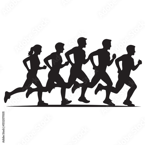 Dynamic vector silhouettes of adults and men and women running