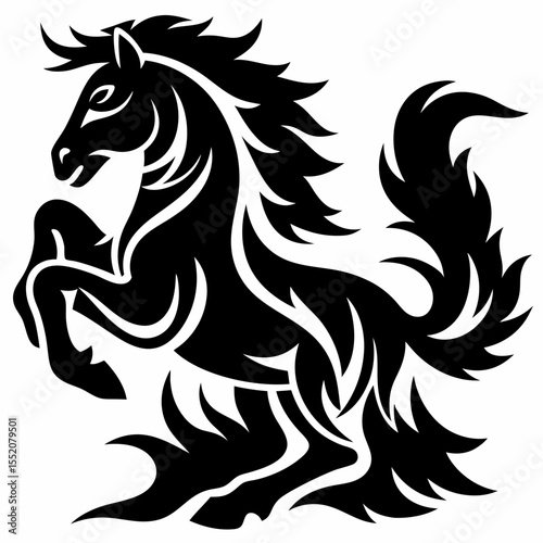 Fiery Horse Silhouette Powerful Rearing Stallion Vector Art