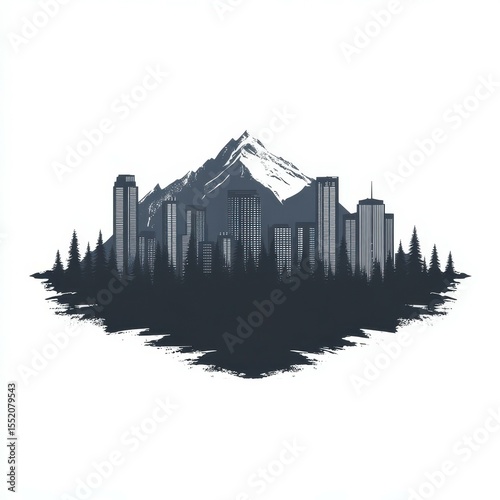 City skyline with mountain backdrop at dusk surrounded by trees showcasing urban and natural harmony