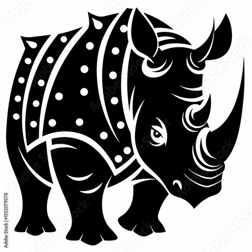 Armored Rhinoceros A Powerful Black and White Illustration