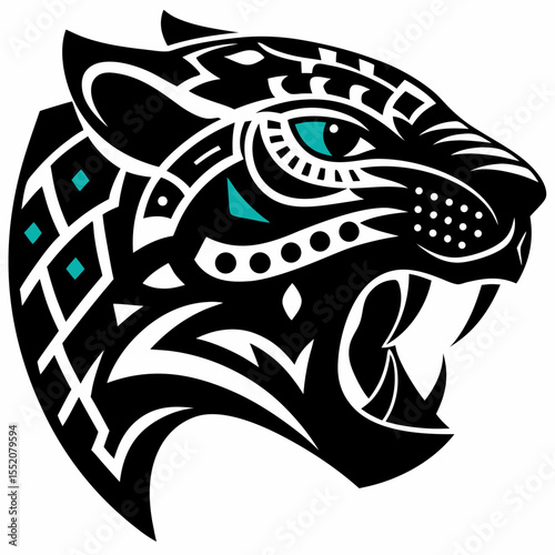 Aztec Jaguar Head Tribal Design Vector Illustration