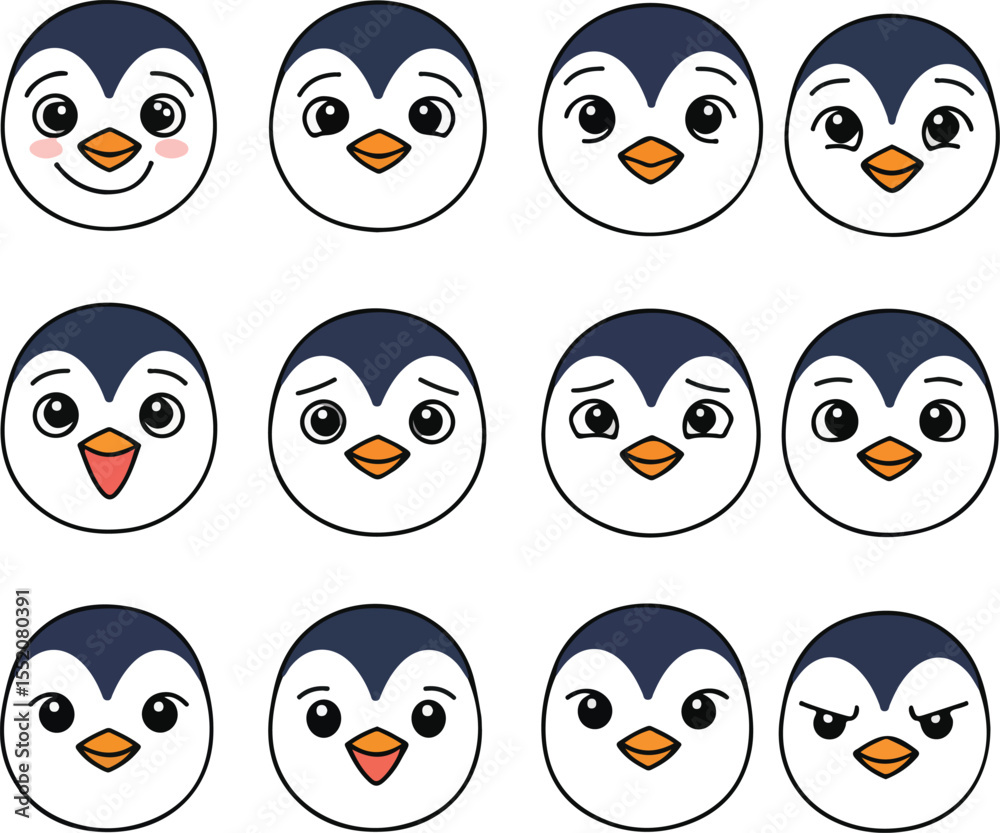 Fototapeta premium Charming Penguin Emojis: Twelve Unique Expressions