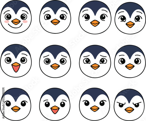 Charming Penguin Emojis: Twelve Unique Expressions