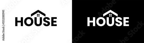 House Logo design. Modern wordmark House with roof logo design. In black and white version vector illustration.