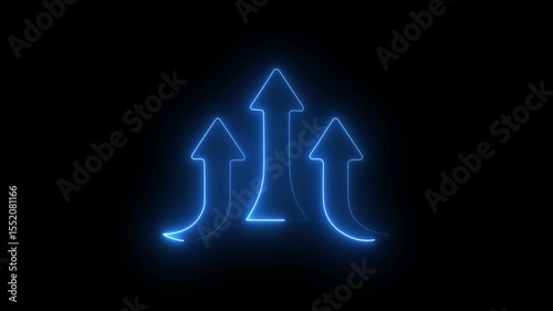 abstract Glowing neon direction 3 arrow icon animation on black background.