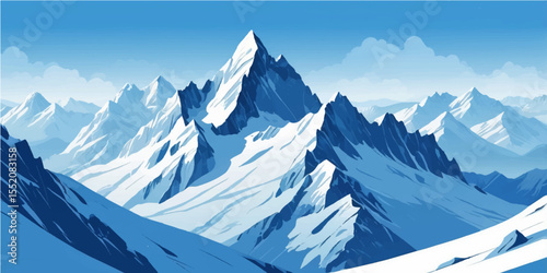 Breathtaking panorama of the Swiss Alps, a majestic winter landscape of snow-covered peaks under a vast sky, perfect for ski and alpine adventures