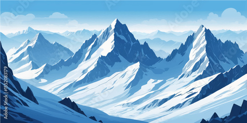 Majestic Swiss Alps winter panorama with snow-capped peaks and vast sky