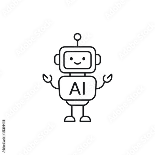 笑顔のAIロボットのラインアイコン｜Line Icon of a Smiling AI Robot